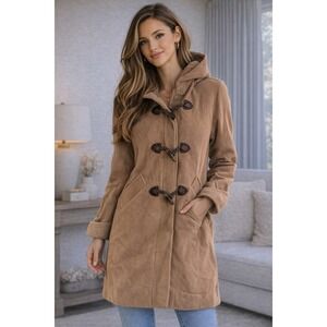MDP Mario De Pinto Camel Wool Blend Toggle Duffle Coat Women's Size 12 Hooded